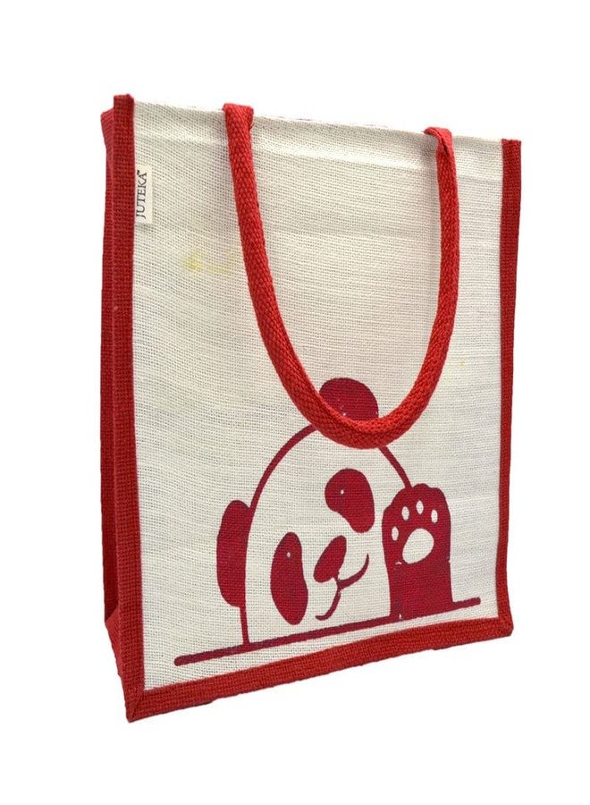 JUTEKA Panda Printed Eco Friendly Jute Bag for Shopping, Lunch, Tiffin, Office, Grocery with Zip Closure and Padded Cotton Handles… - Image 1
